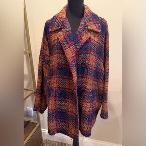 Boyne Valley Weavers Vintage Irish Wool Plaid Double-Breasted Coat Size L